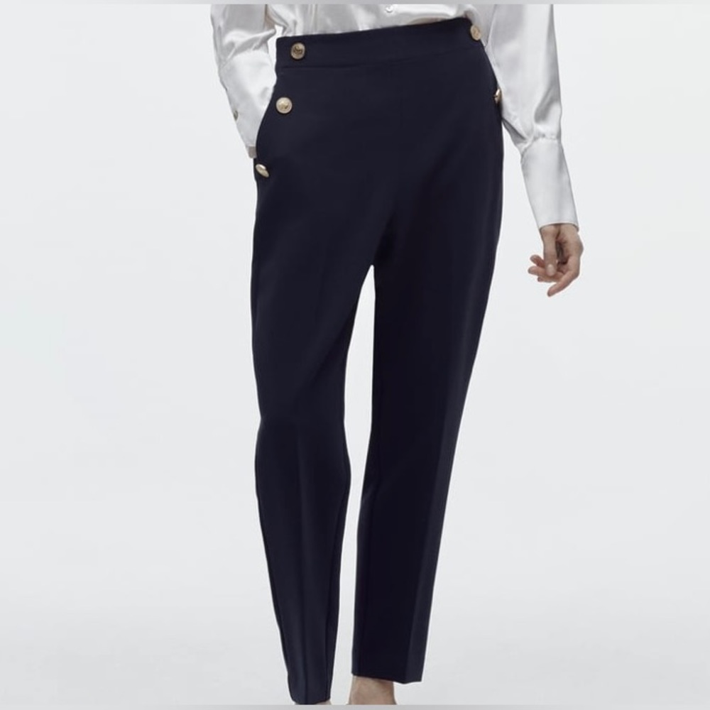 NWT ZARA Straight Leg Pants with Metallic Buttons